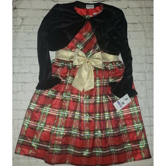 NWT Sweet Charmers Girls Plus Size 18.5 Christmas Plaid Dress With Cover Up - Picture 1 of 8
